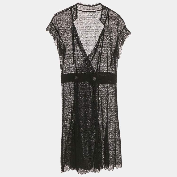 Pre Owned Chanel Black Crochet Double Breasted Short Dress M  