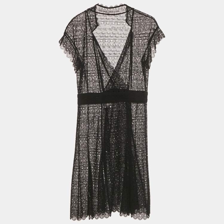 Pre Owned Chanel Black Crochet Double Breasted Short Dress M  