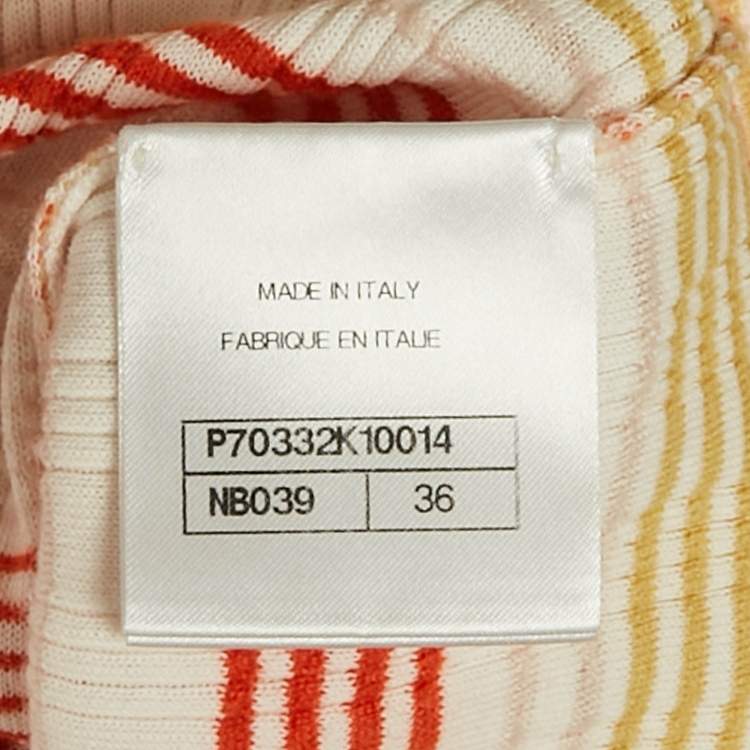 Pre Owned Chanel Orange /Yellow Logo Embroidered Rib Knit Tank Top S 