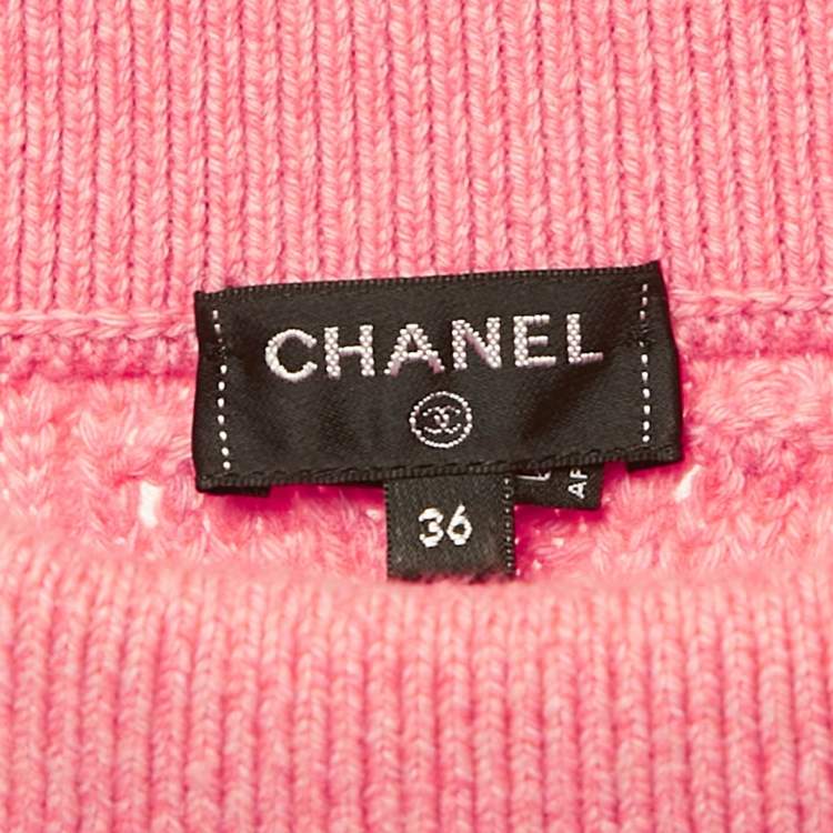 Pre Owned Chanel Pink Cashmere Cable Knit Pocket Front Mini Skirt S 