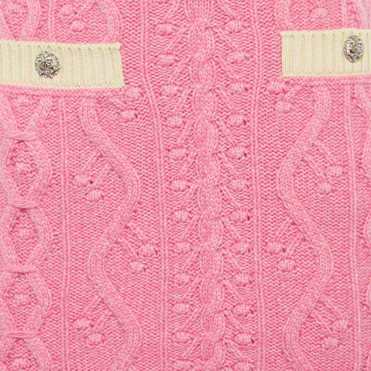 Pre Owned Chanel Pink Cashmere Cable Knit Pocket Front Mini Skirt S 