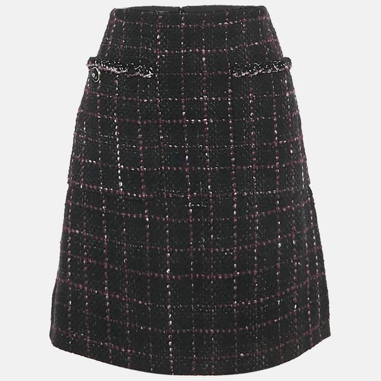 Pre Owned Chanel Black Tweed Mini Skirt S