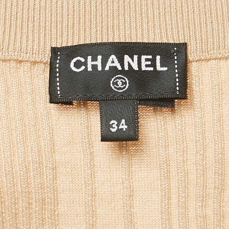 Pre Owned Chanel Beige Cotton Knit Sleeveless Top S