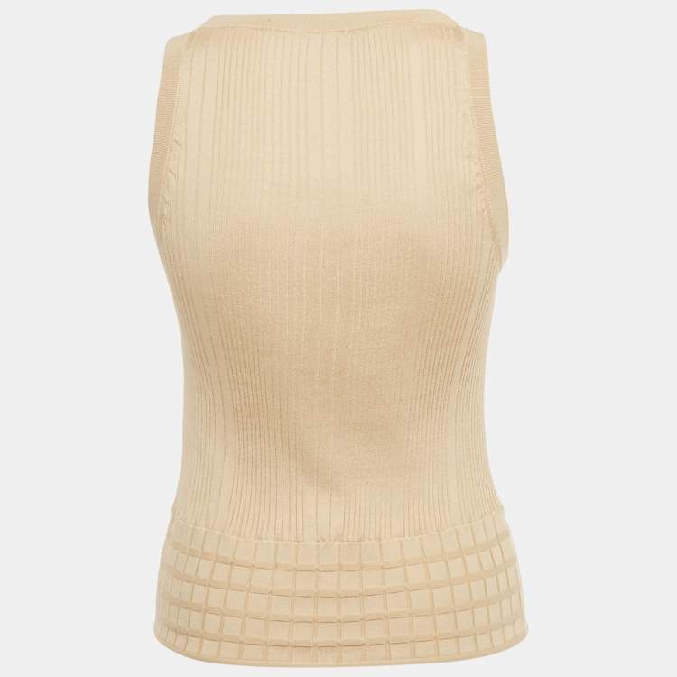 Pre Owned Chanel Beige Cotton Knit Sleeveless Top S