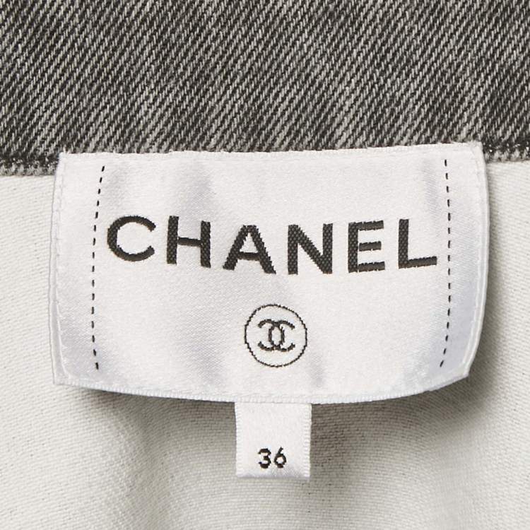 Pre Owned Chanel Grey Washed Out Denim Jacket S
