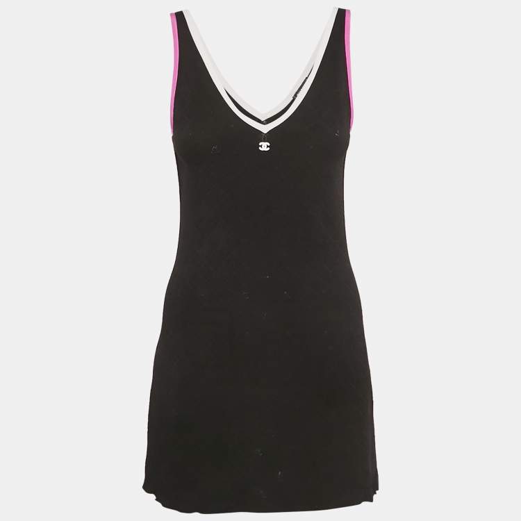 Pre Owned Chanel Black Knit Logo Mini Dress S