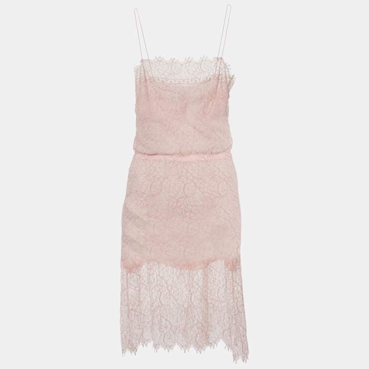 Pre Owned Chanel Light Pink Lace Strappy Short Dress M