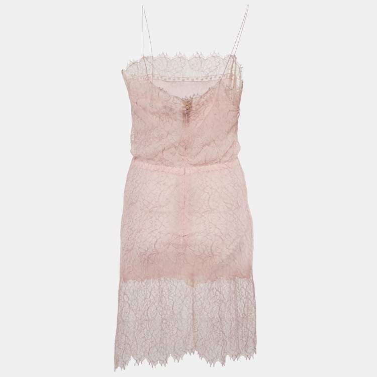 Pre Owned Chanel Light Pink Lace Strappy Short Dress M