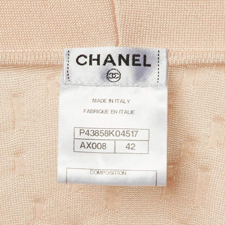 Pre Owned Chanel Pink Textured Knit Brooch Detail Cardigan L