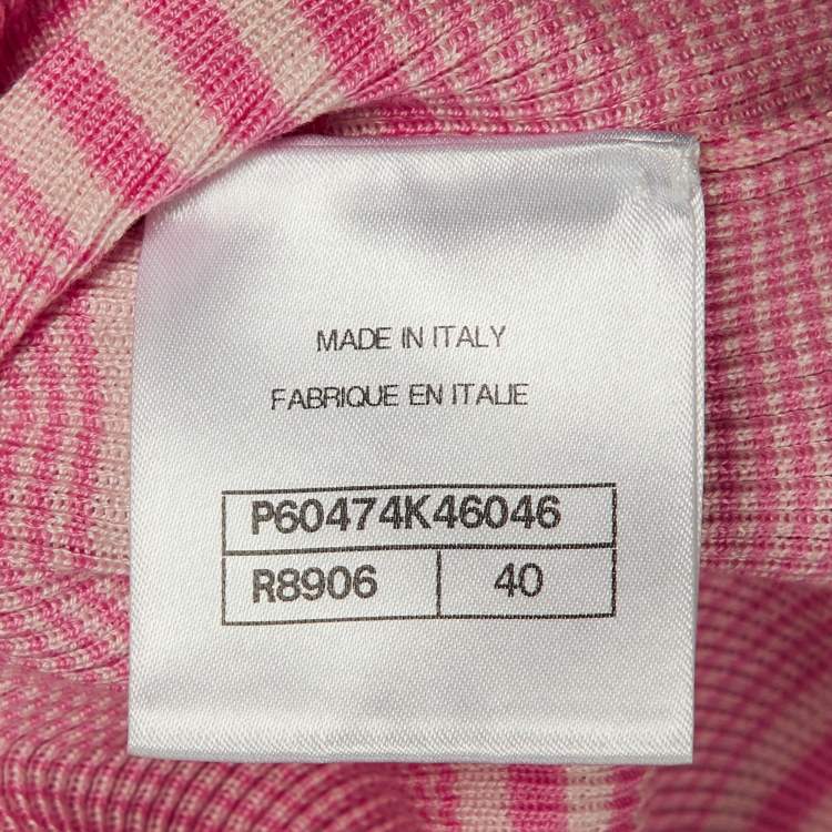 Pre Owned Chanel Pink CC Striped Knit Crew Neck Top M