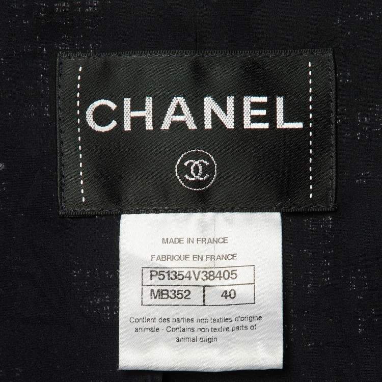 Pre Owned Chanel Navy Blue Multi Dot Print Tweed Cropped Jacket M