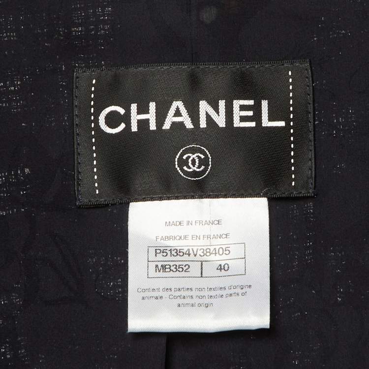 Pre Owned Chanel Navy Blue Multi Dot Print Tweed Cropped Jacket M