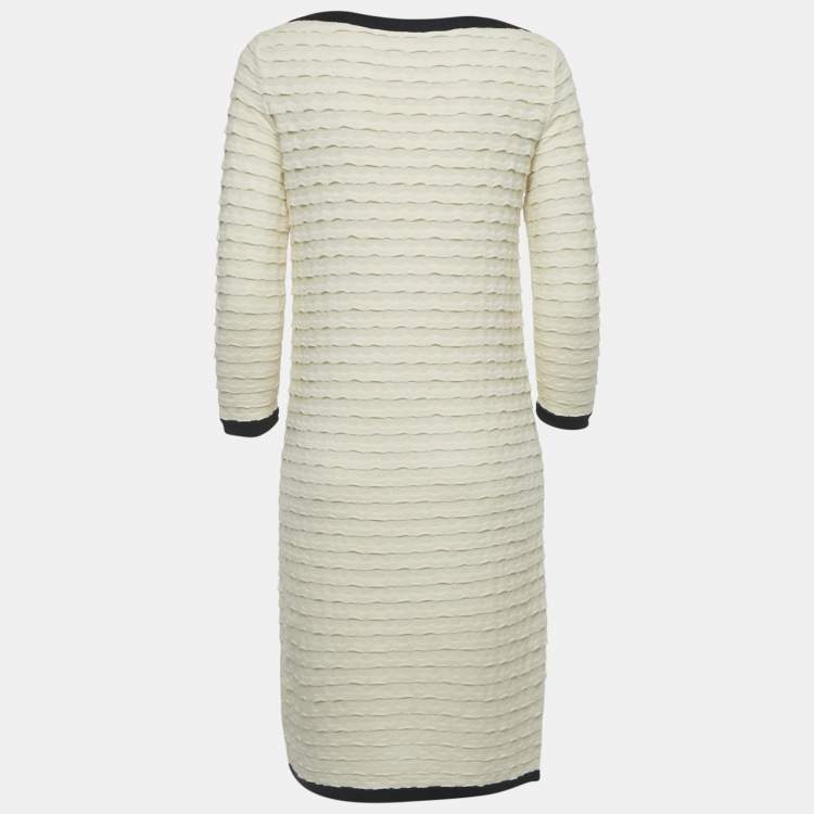 Pre Owned Chanel Cream Textured Knit Midi Dress S