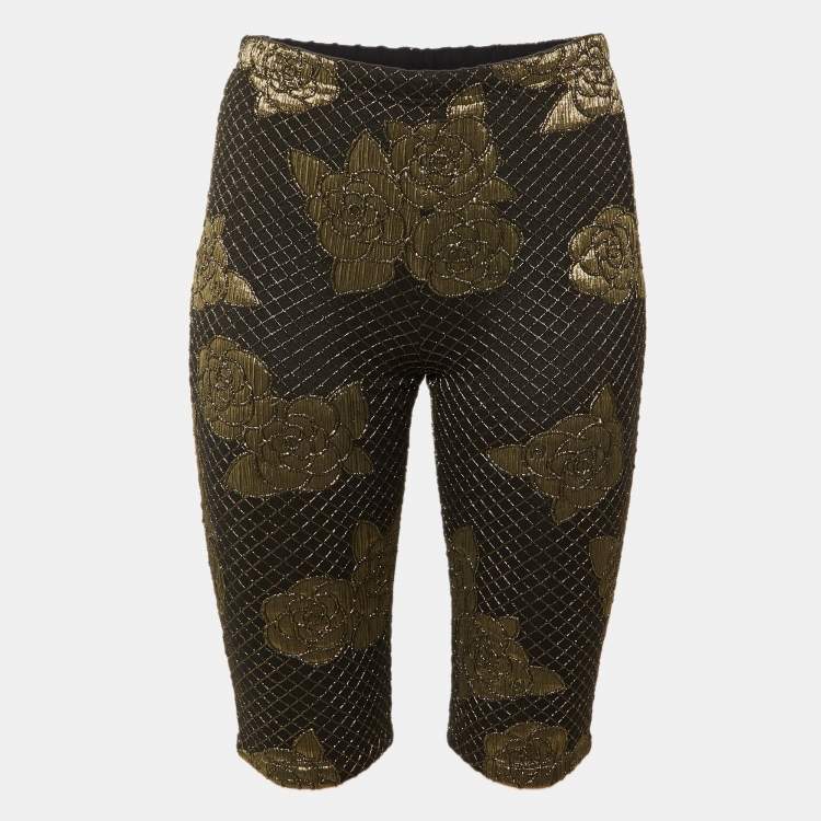 Pre Owned Chanel Black Lurex Camelia Pattern Stretch Jersey Shorts M