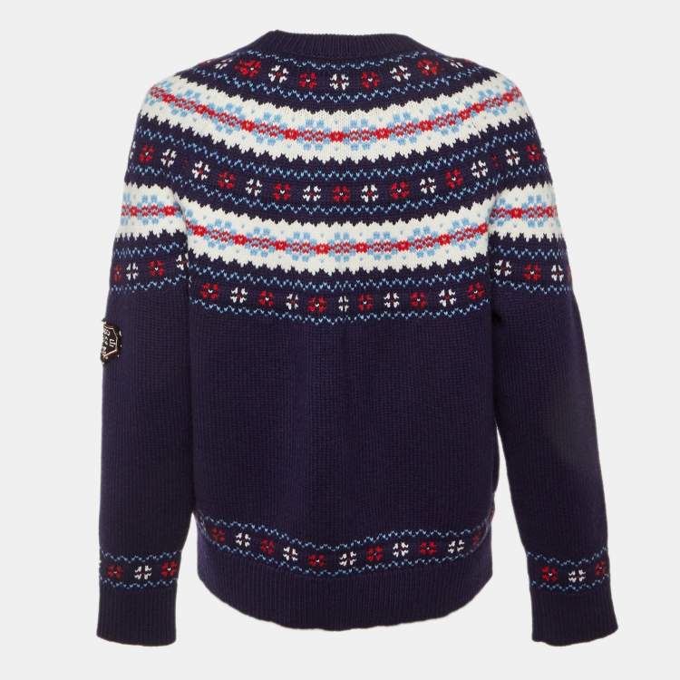 مملوكة مسبقًا Chanel Navy Blue Coco Neige Wool Crew Neck Jumper M