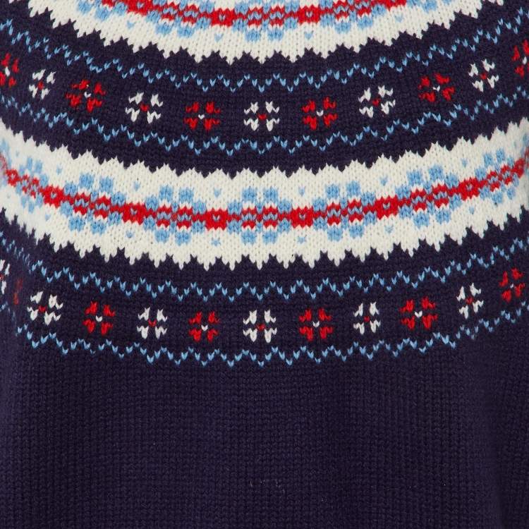 مملوكة مسبقًا Chanel Navy Blue Coco Neige Wool Crew Neck Jumper M