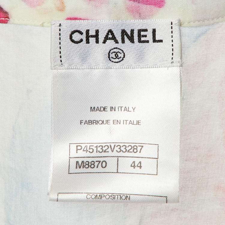 Pre Owned Chanel Multicolor Floral Print Cotton Button Front Sheer Top L