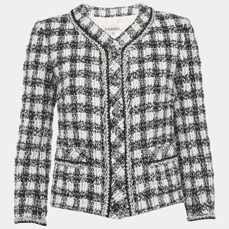 Pre Owned Chanel Black/Blue Tweed Button Detail Jacket S