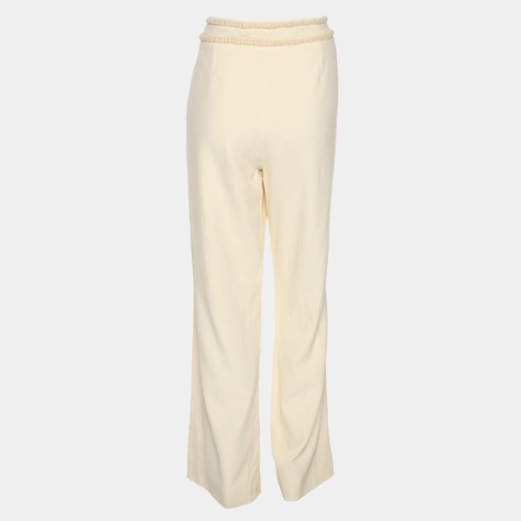 Pre Owned Chanel Cream Crepe Trousers M
