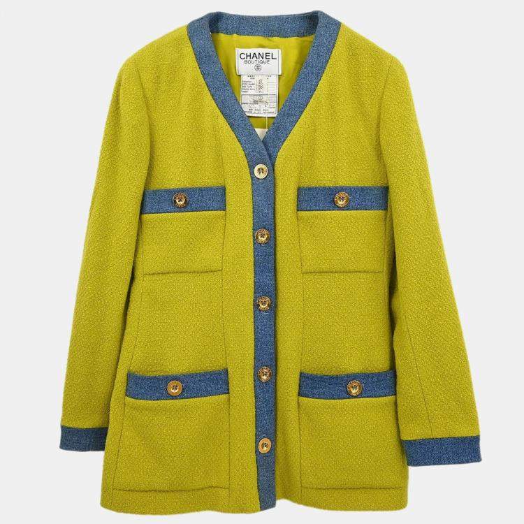 Pre Owned Chanel Single Breasted Jacket Green 26 Size L