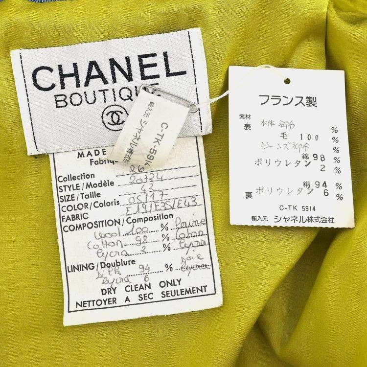 Pre Owned Chanel Single Breasted Jacket Green 26 Size L