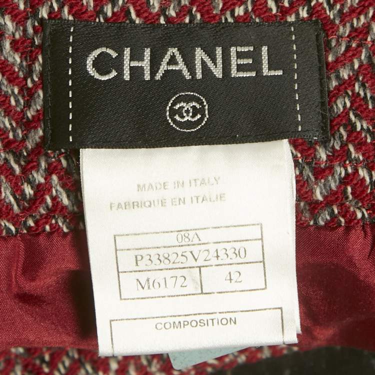 Pre Owned تنورة شانيل جاكار بورجوندي من صوف على شكل قلم رصاص كبيرة