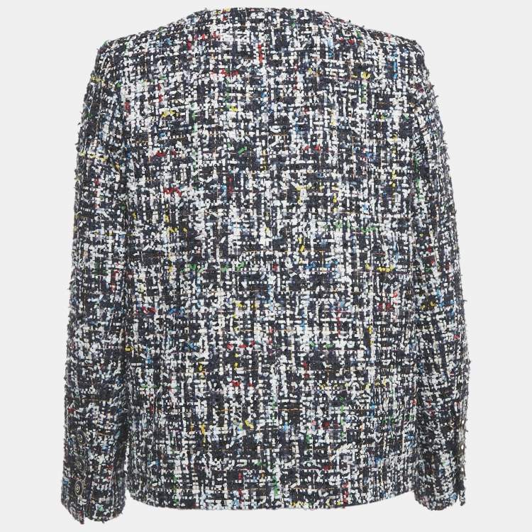 Pre Owned Chanel Blue Single Hook Tweed Ruffled Jacket S