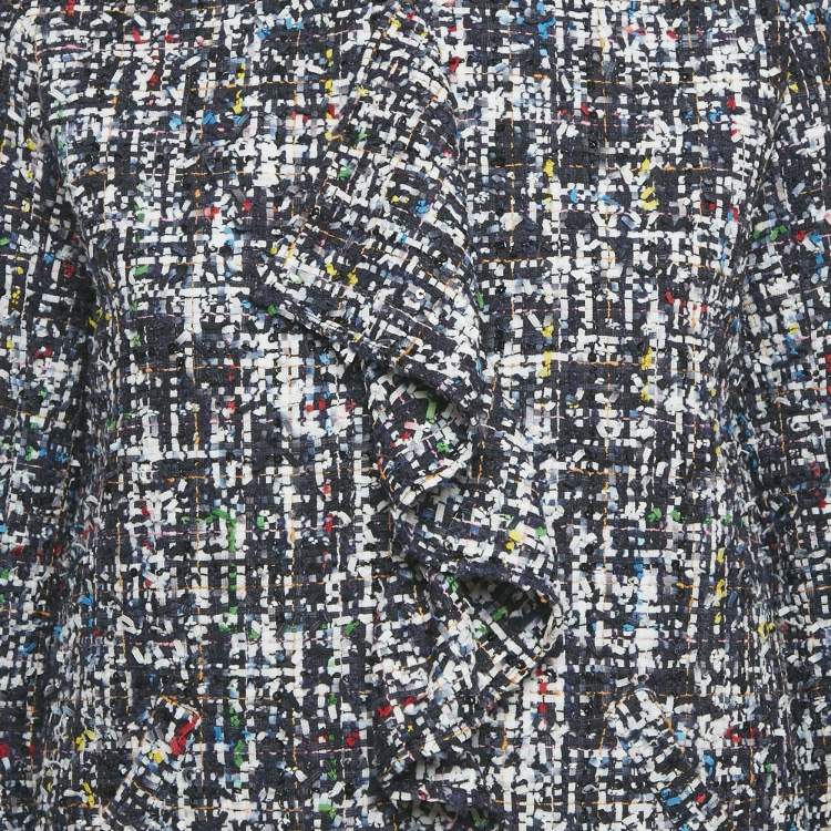 Pre Owned Chanel Blue Single Hook Tweed Ruffled Jacket S