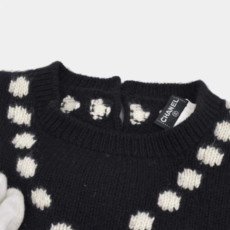 Pre Owned Chanel 95A Black Knit Round Neck Long Sleeve Top L