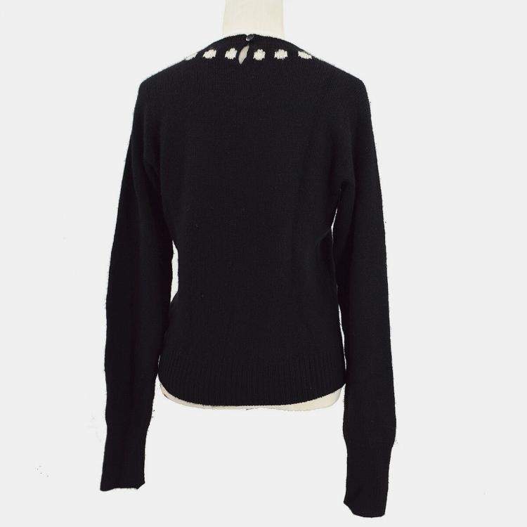 Pre Owned Chanel 95A Black Knit Round Neck Long Sleeve Top L
