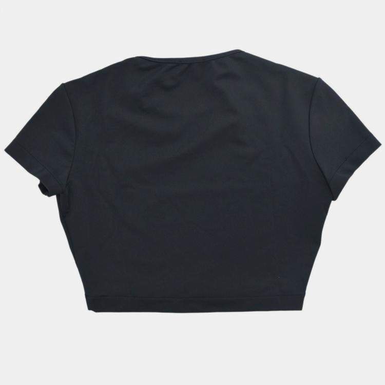 トップス CHANEL PARFUMS CREW T-SHIRT BLACK M Chanel Black & White CC Logo Embroidered T-Shirt – Savonches