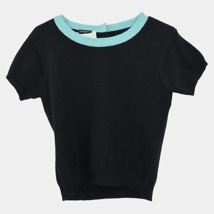 Pre Owned Chanel Ensemble Cardigan Short Sleeve Top Black  L
