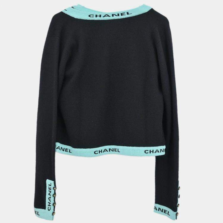 Pre Owned Chanel Ensemble Cardigan Short Sleeve Top Black  L