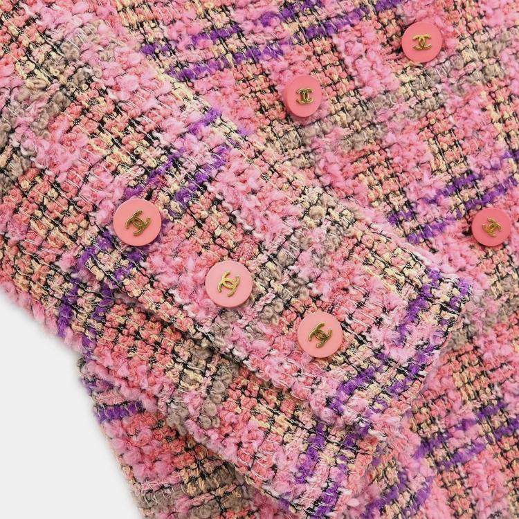 Pre Owned جاكيت شانيل تويد وردي مزدوج من الأمام صغير