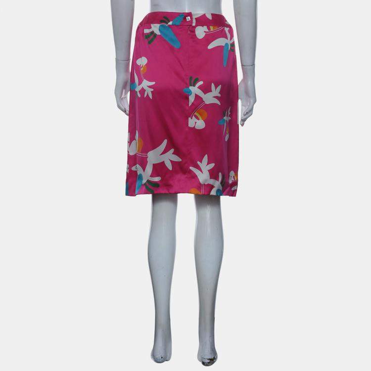 مملوكة مسبقًا Chanel Pink Floral Logo Printed Silk Skirt S