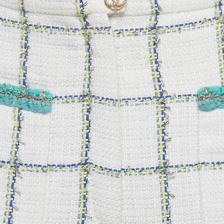 Pre Owned Chanel White Tweed Wide Leg Trousers M