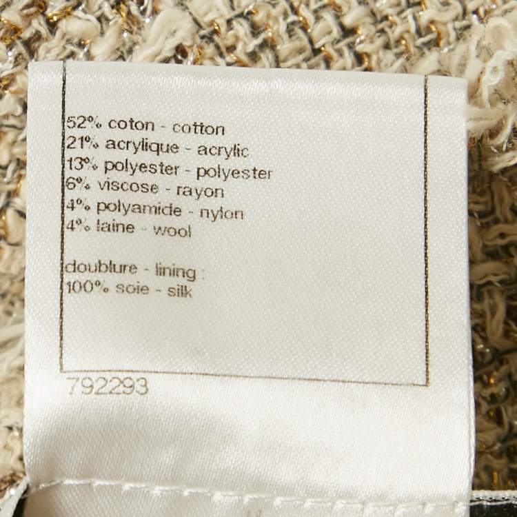 Pre Owned Chanel Beige Tweed Lamé Raw Edge Jacket M