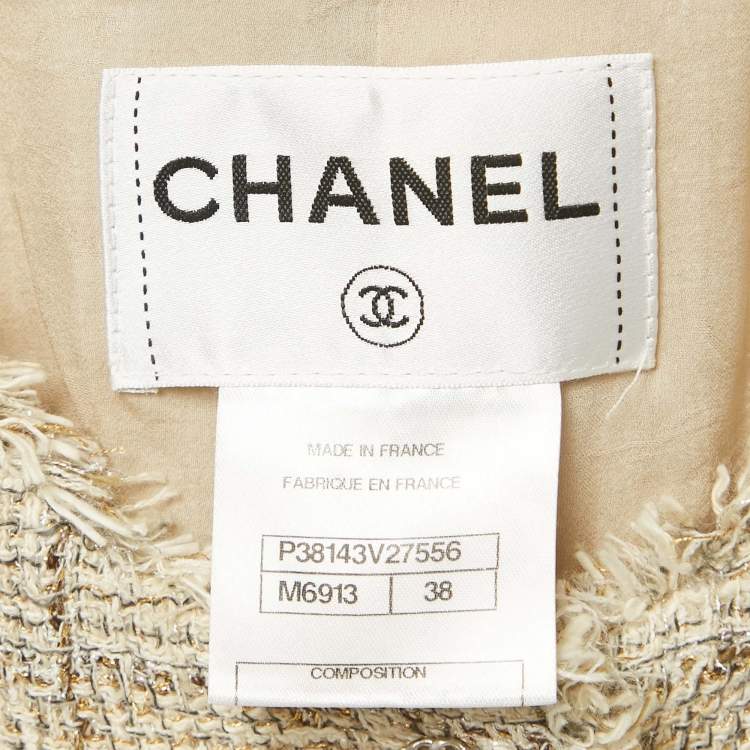 Pre Owned Chanel Beige Tweed Lamé Raw Edge Jacket M