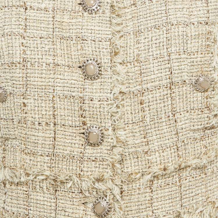 Pre Owned Chanel Beige Tweed Lamé Raw Edge Jacket M