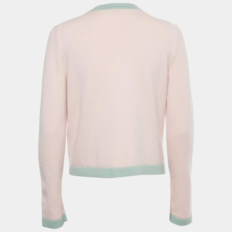 Pre Owned كارديغان شانيل كشميير وردي / أخضر نعناعي بجيوب أمامية متوسط