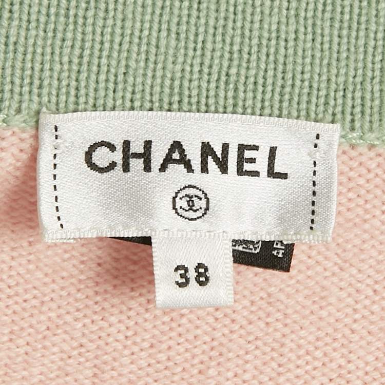 Pre Owned كارديغان شانيل كشميير وردي / أخضر نعناعي بجيوب أمامية متوسط