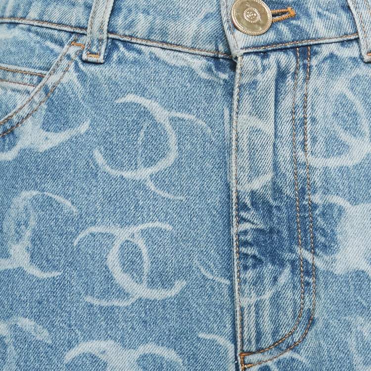 Pre Owned Chanel Blue CC Pattern Denim Sequin Pocket Jeans M/Waist 28"