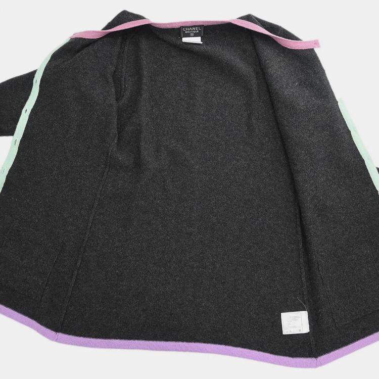 Pre Owned Chanel Gray Ensemble Cardigan Short Sleeve Top 98C L