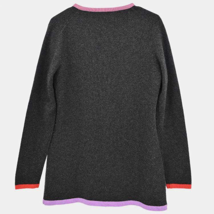 Pre Owned Chanel Gray Ensemble Cardigan Short Sleeve Top 98C L