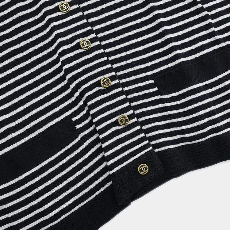 Pre Owned Chanel Black Cotton Short Sleeve Cardigan M
