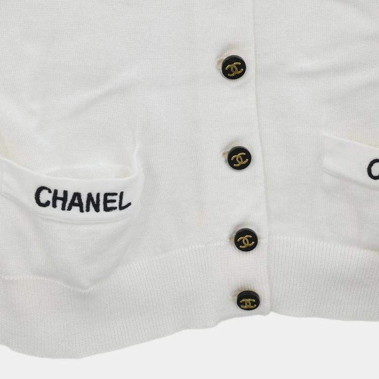 Pre Owned Chanel White Cotton Short Sleeve Cardigan S