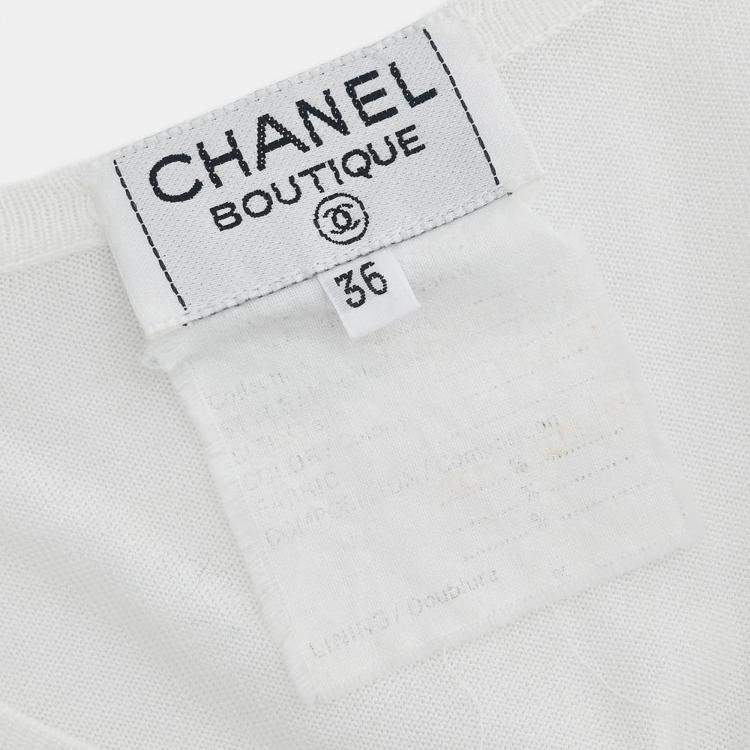 Pre Owned Chanel White Cotton Short Sleeve Cardigan S