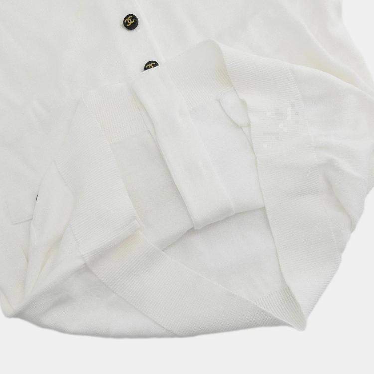 Pre Owned Chanel White Cotton Short Sleeve Cardigan S