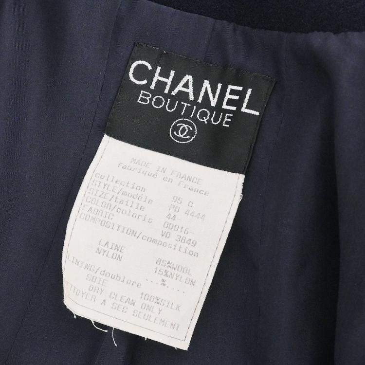 Pre Owned Chanel Navy Collarless Jacket 95C L