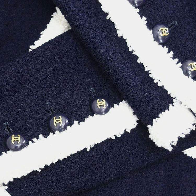 Pre Owned Chanel Navy Collarless Jacket 95C L